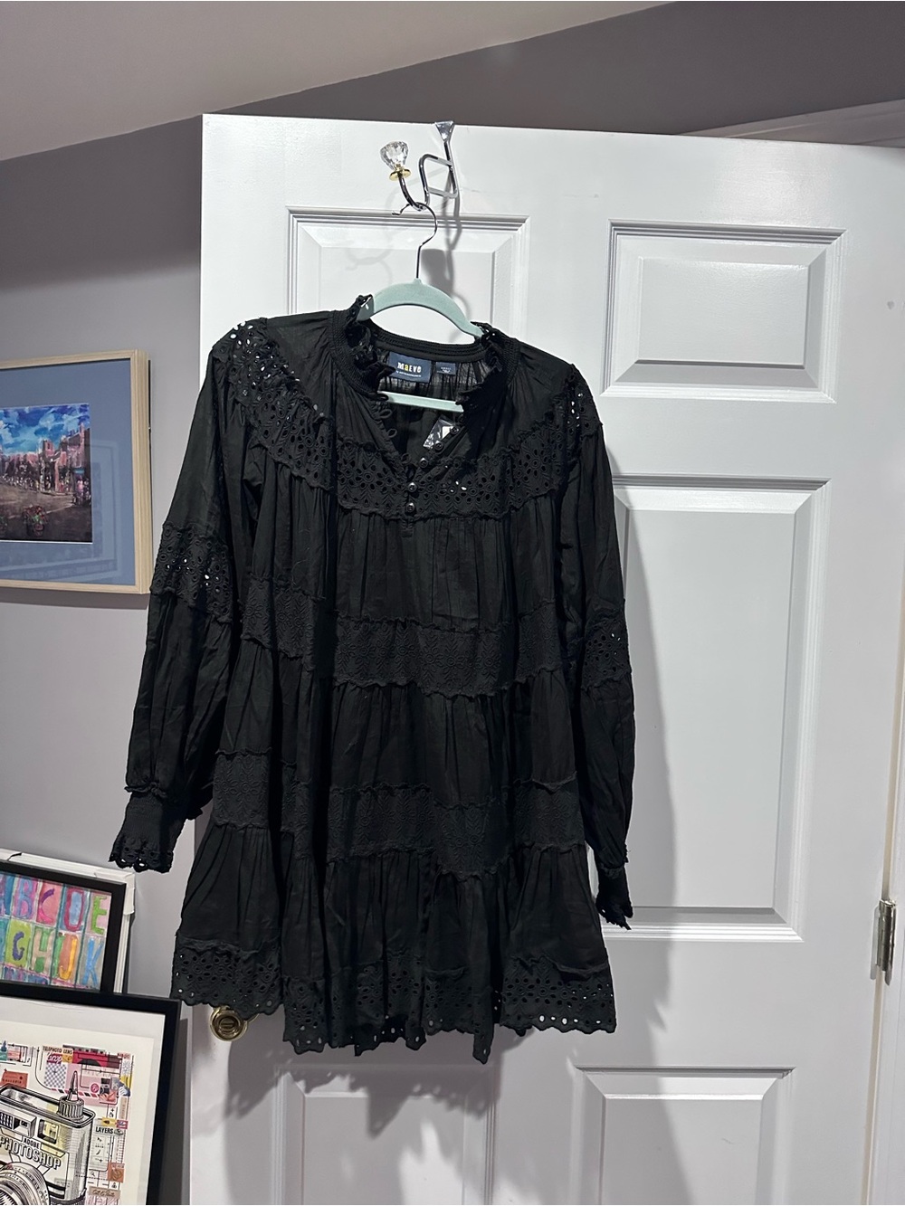 Anthropologie Maeve Black Sheer Eyelet dress